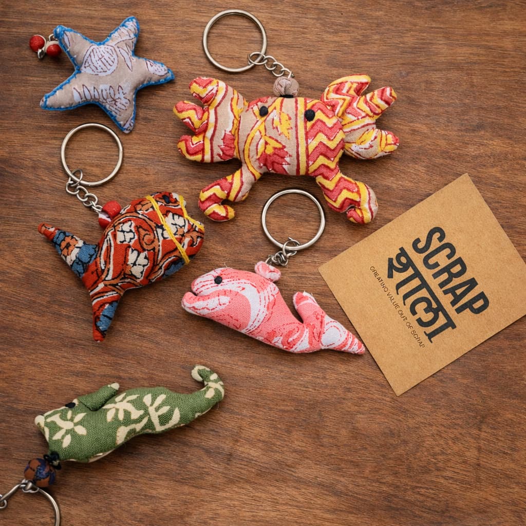 Mysteries of the Sea Keychains | Upcycled | Soft Textile Toys | Pack of 5 | Eco-friendly | Handcrafted in India