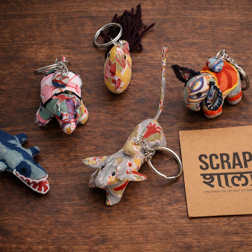 Terrestrial Collection Upcycled Keychain Pack (Set of 5) | Handmade Animal Keychains from Textile Waste | Eco-Friendly Gifting