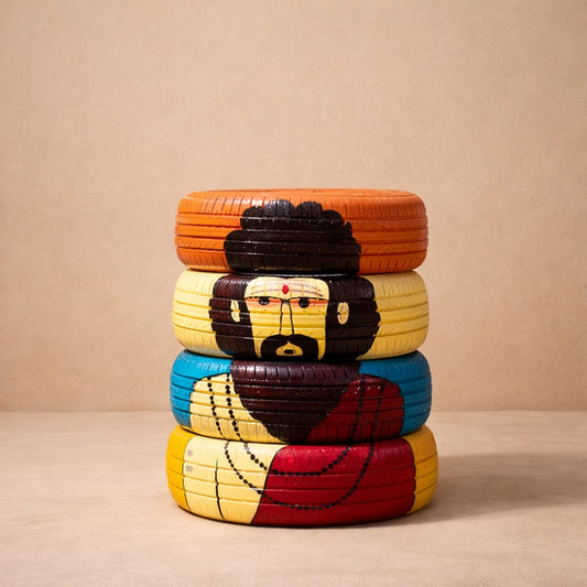 Sadhu Tyre Seater | Set of 4 Upcycled Car Tyres | Handcrafted & Hand-Painted Outdoor Furniture by Scrapshala | Café & Lounge Seating