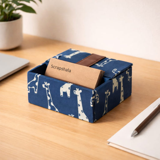 Blue Fauna Business Card Holder Box | Handmade Desk Card Organizer | Sustainable Office Accessory | Scrapshala