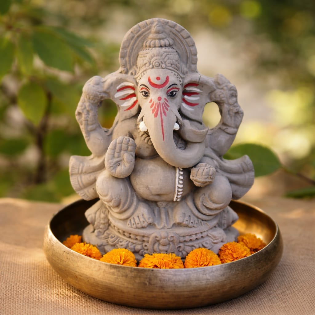 Eco-Friendly Plantable Ganesh Idol with Tulsi Seeds – Clay Ganpati Murti
