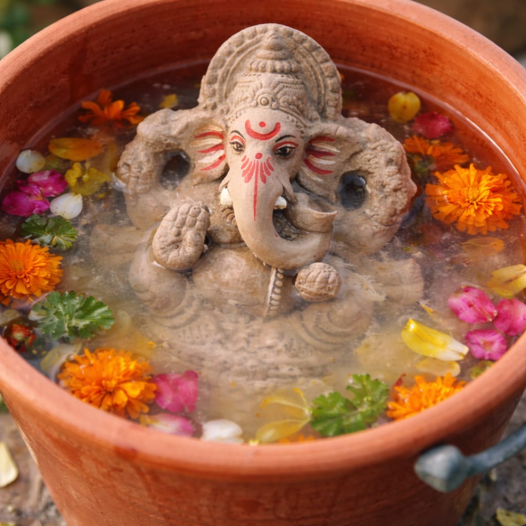 Eco-Friendly Plantable Ganesh Idol with Tulsi Seeds – Clay Ganpati Murti