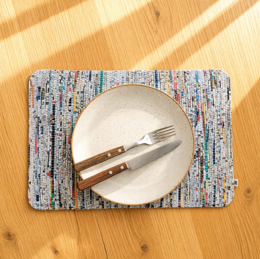 Handloom Newspaper Table Placemats – Sustainable Dining Mats (Set of 4)