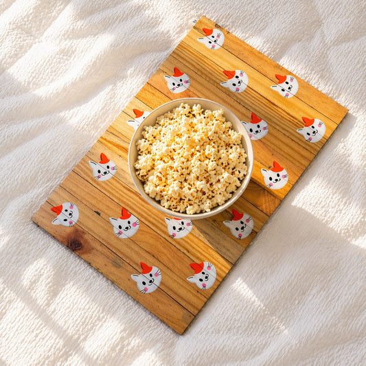 Cute Catty Place Mat | Multipurpose | Natural Reclaimed Wood | Foldable | Stain-Proof | Scrapshala