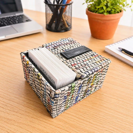 Charcha Business Card Holder | Upcycled Newspaper Desk Organizer | Handmade & Sustainable | Scrapshala