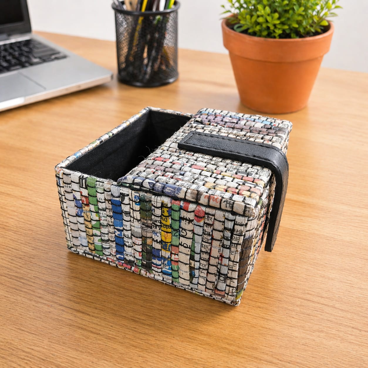 Charcha Business Card Holder | Upcycled Newspaper Desk Organizer | Handmade & Sustainable | Scrapshala