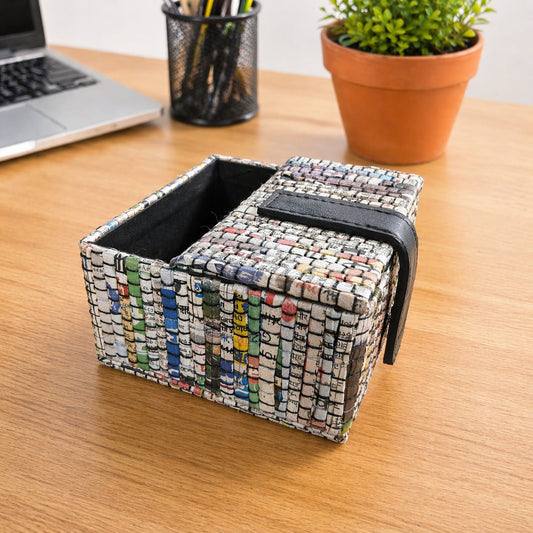 Charcha Business Card Holder | Upcycled Newspaper Desk Organizer | Handmade & Sustainable | Scrapshala
