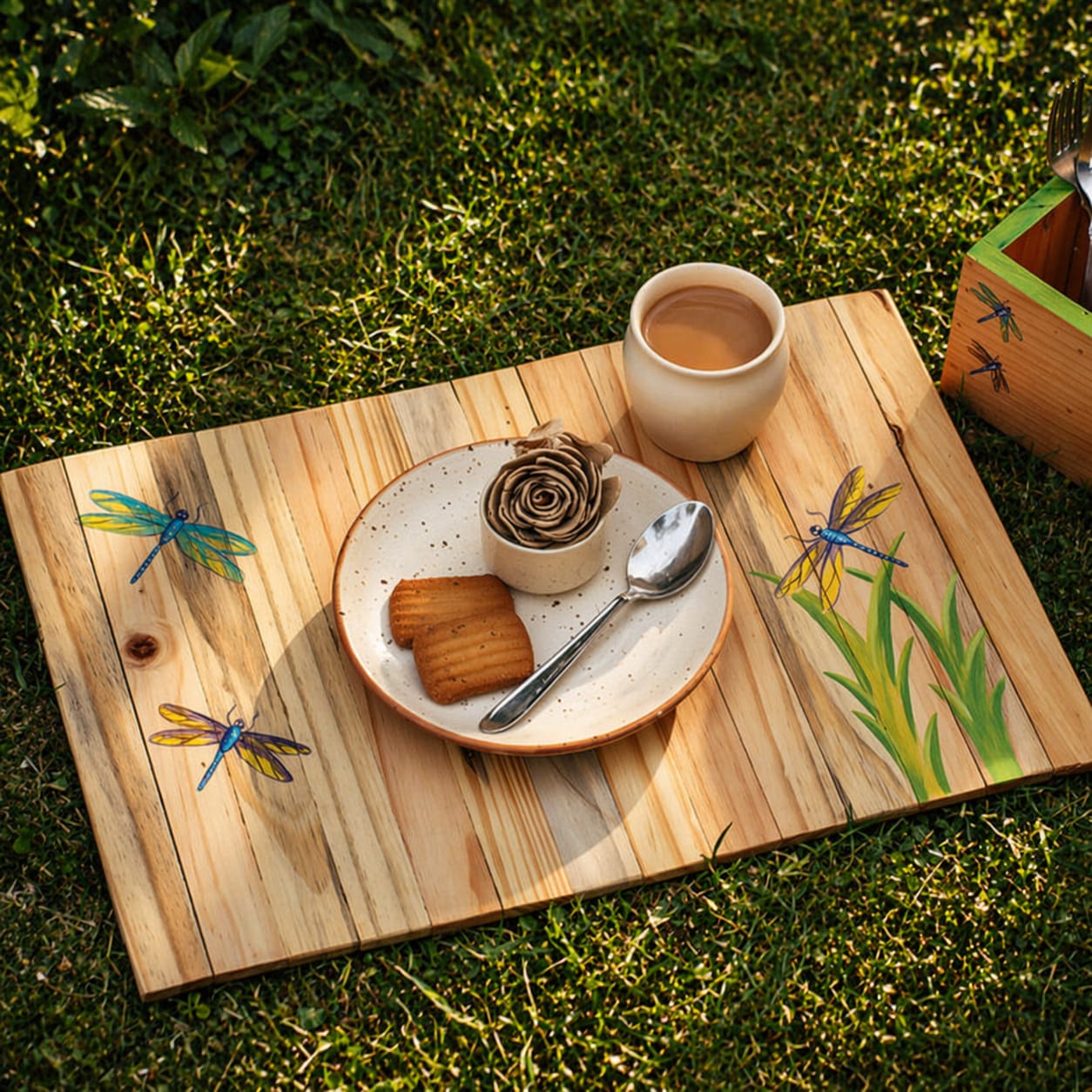 Dancing Dragonfly Place Mat | Natural Reclaimed Wood | Foldable | Stain-Proof | Multipurpose | Scrapshala