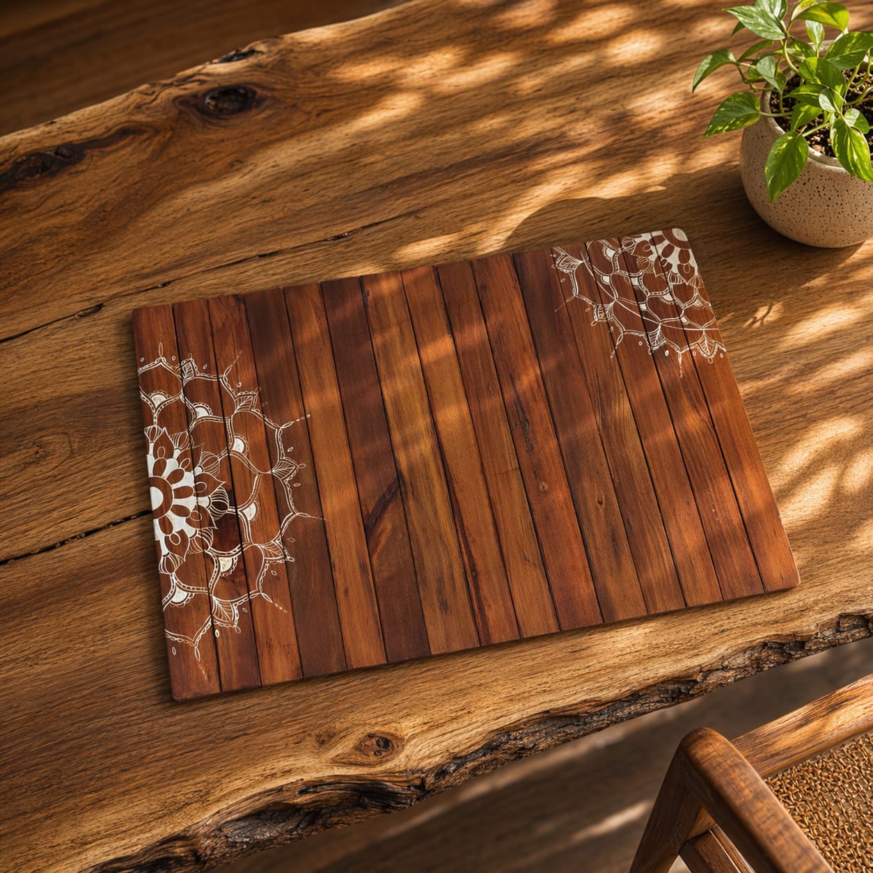 Mandala Wooden Table Placement | Hand-Painted Reclaimed Wood Placemat | Sustainable Dining Décor | Scrapshala