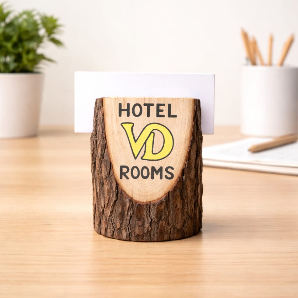 Rustic Log Card Holder | Live Edge Wooden Business Card Stand (Custom Logo Engraving Available)