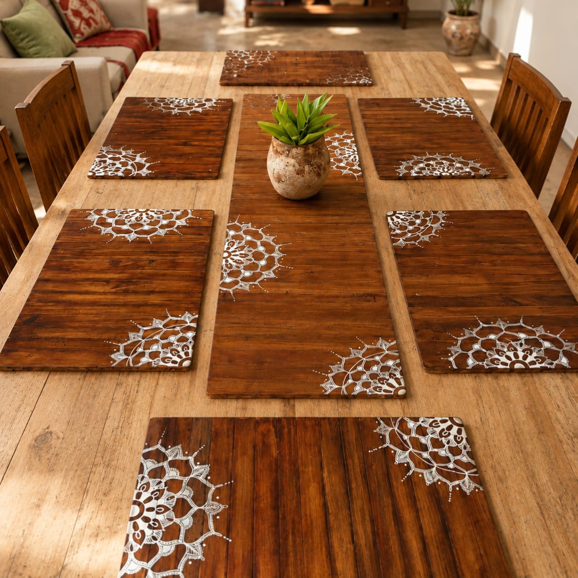 Mandala Wooden Table Placement | Hand-Painted Reclaimed Wood Placemat | Sustainable Dining Décor | Scrapshala