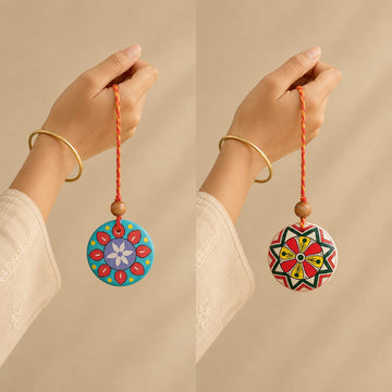 Traditional Mandala Lumba Set (Pack of 2) | Handpainted | Reusable | Mango Wood | Eco-Friendly