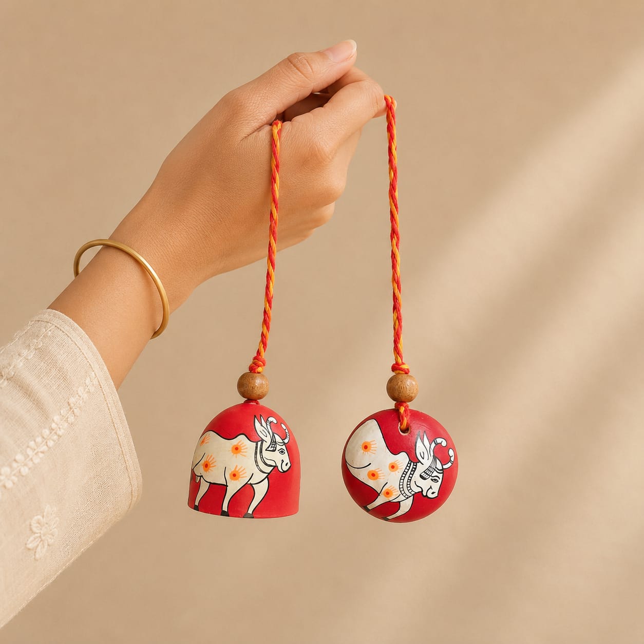 Pichwai Lumba Set (Pack of 2) | Handpainted | Reusable | Mango Wood | Eco-friendly