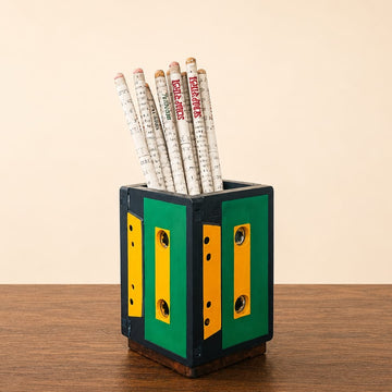 Geet Table Organizer | Upcycled Pen Stand from Audio Tapes | Handcrafted in Banaras