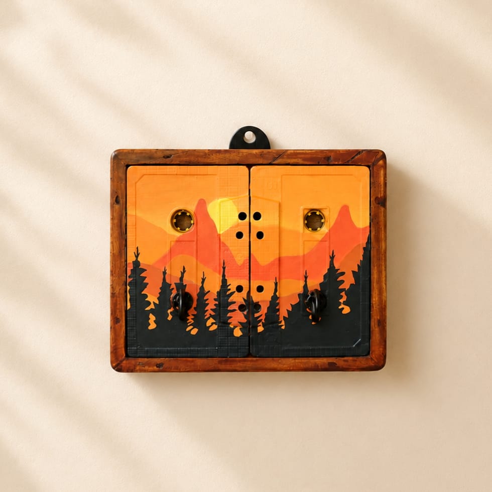 Sunset Mini Keyholder | Handmade Upcycled Wall Art & Key Holder | Geet Collection | Scrapshala