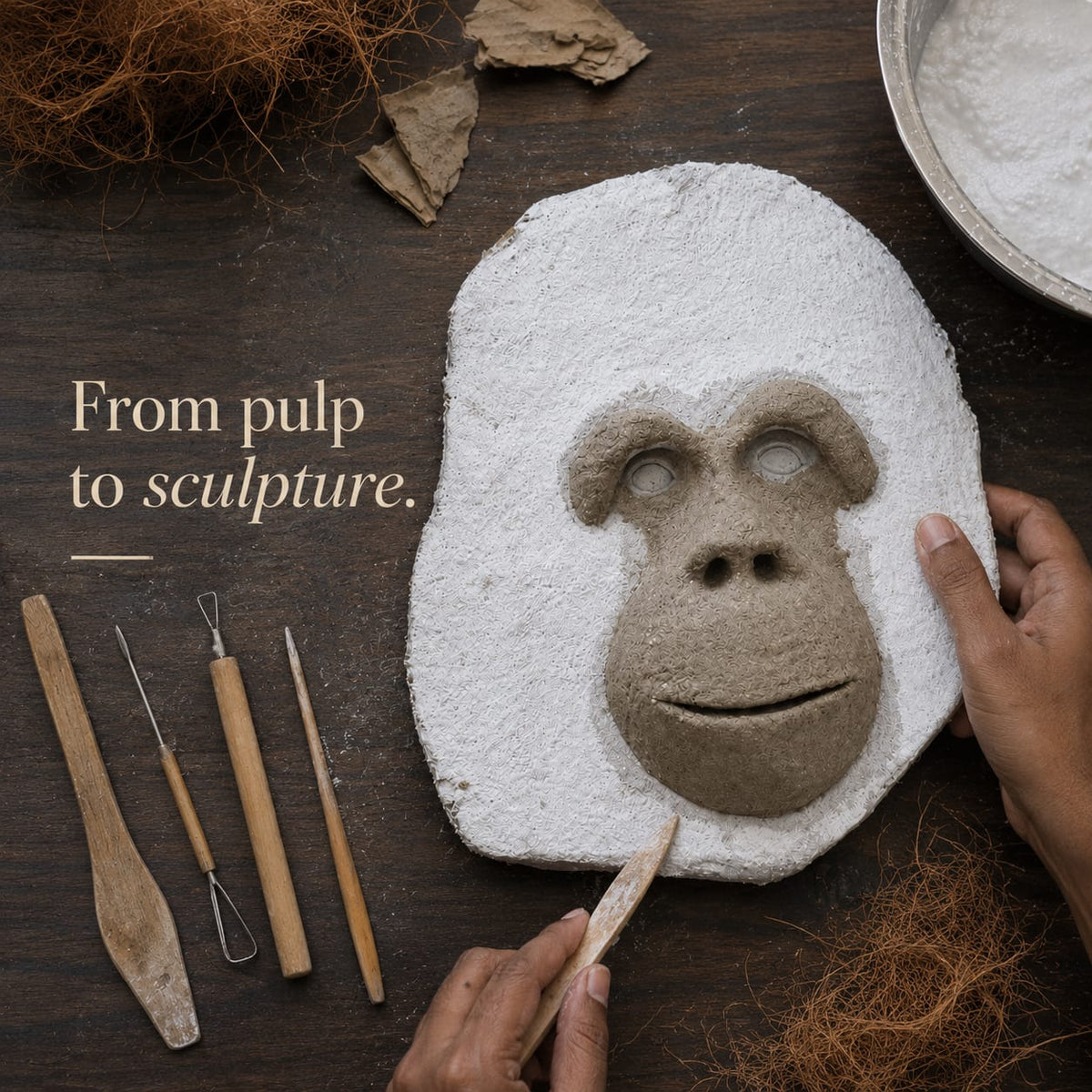 Into the Wild Chimpanzee Wall Mask | Coconut Coir & Paper Mâché Sculpture