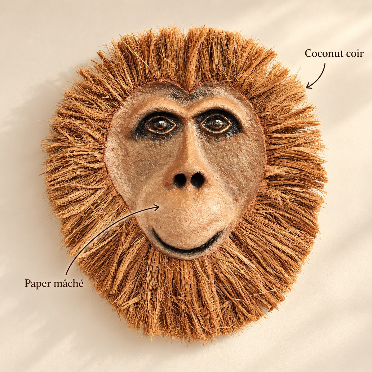 Into the Wild Chimpanzee Wall Mask | Coconut Coir & Paper Mâché Sculpture