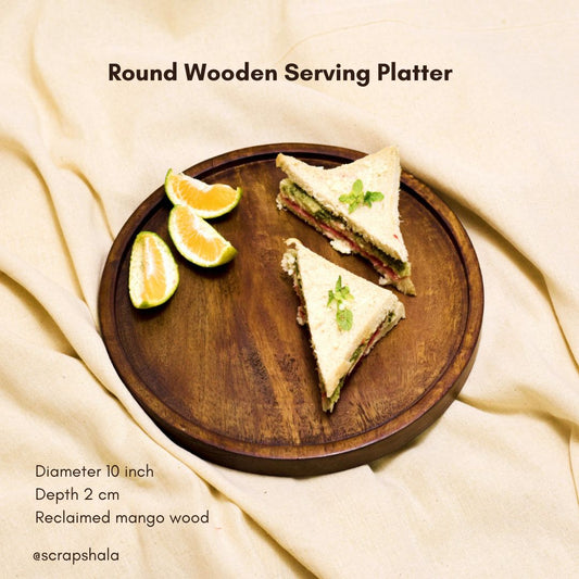Round Wooden Serving Platter | Eco-friendly | Multipurpose | Easy to clean | Upcycled