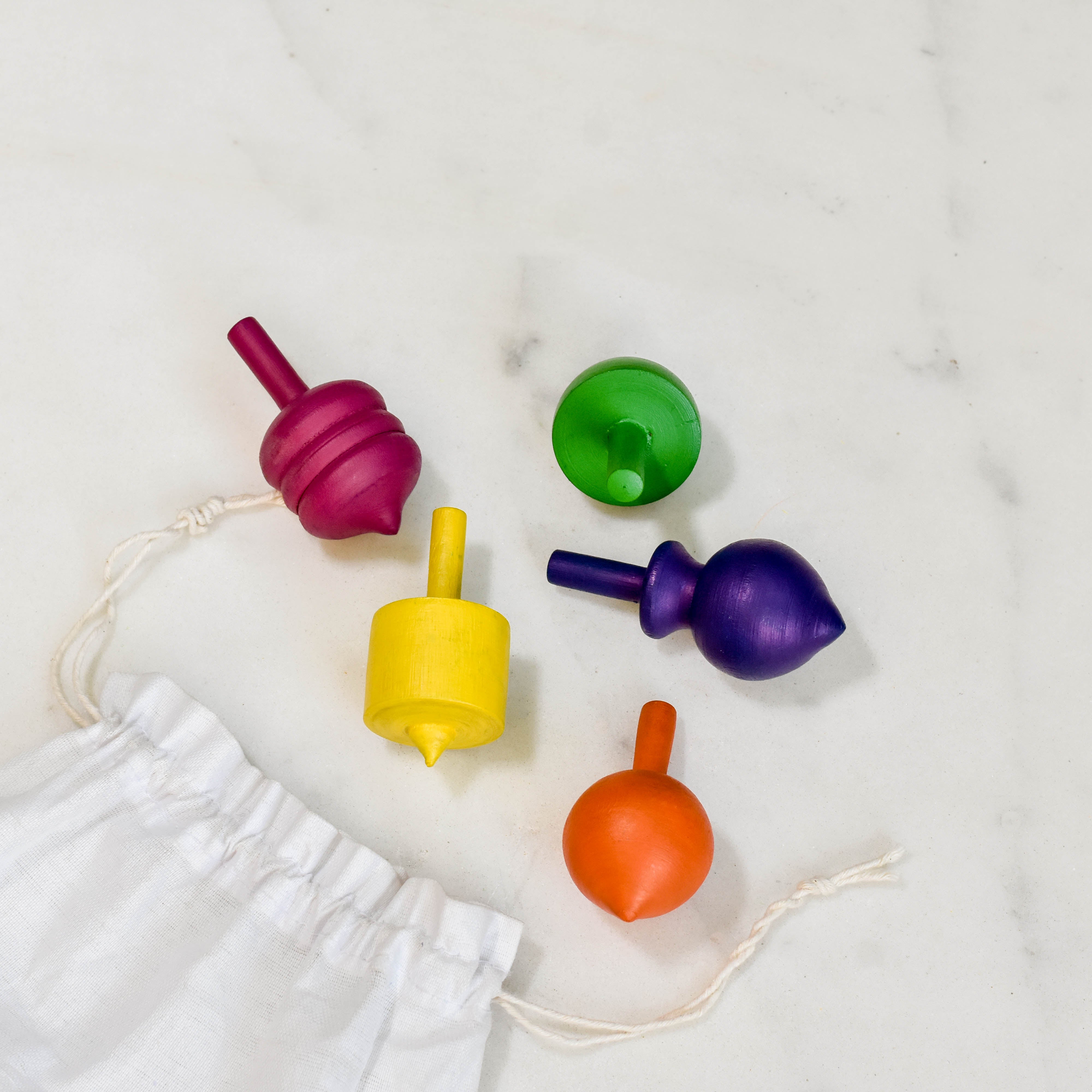 Wooden Spin Toy Set (Pack of 5) | Traditional Spinning Tops | Handmade from Reclaimed Wood | Scrapshala