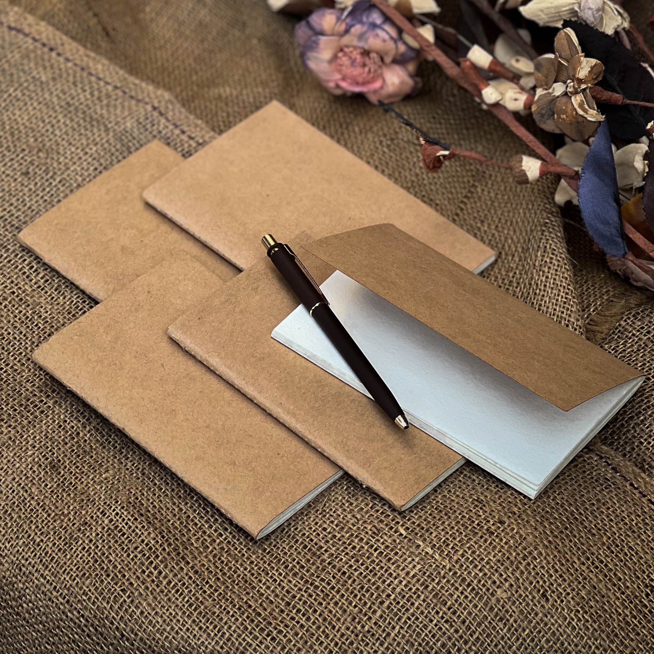 Recycled Paper Notepads | Chicken Feather Recycled Sheets | Eco-Friendly Kraft Cover | Pack of 5 | Scrapshala