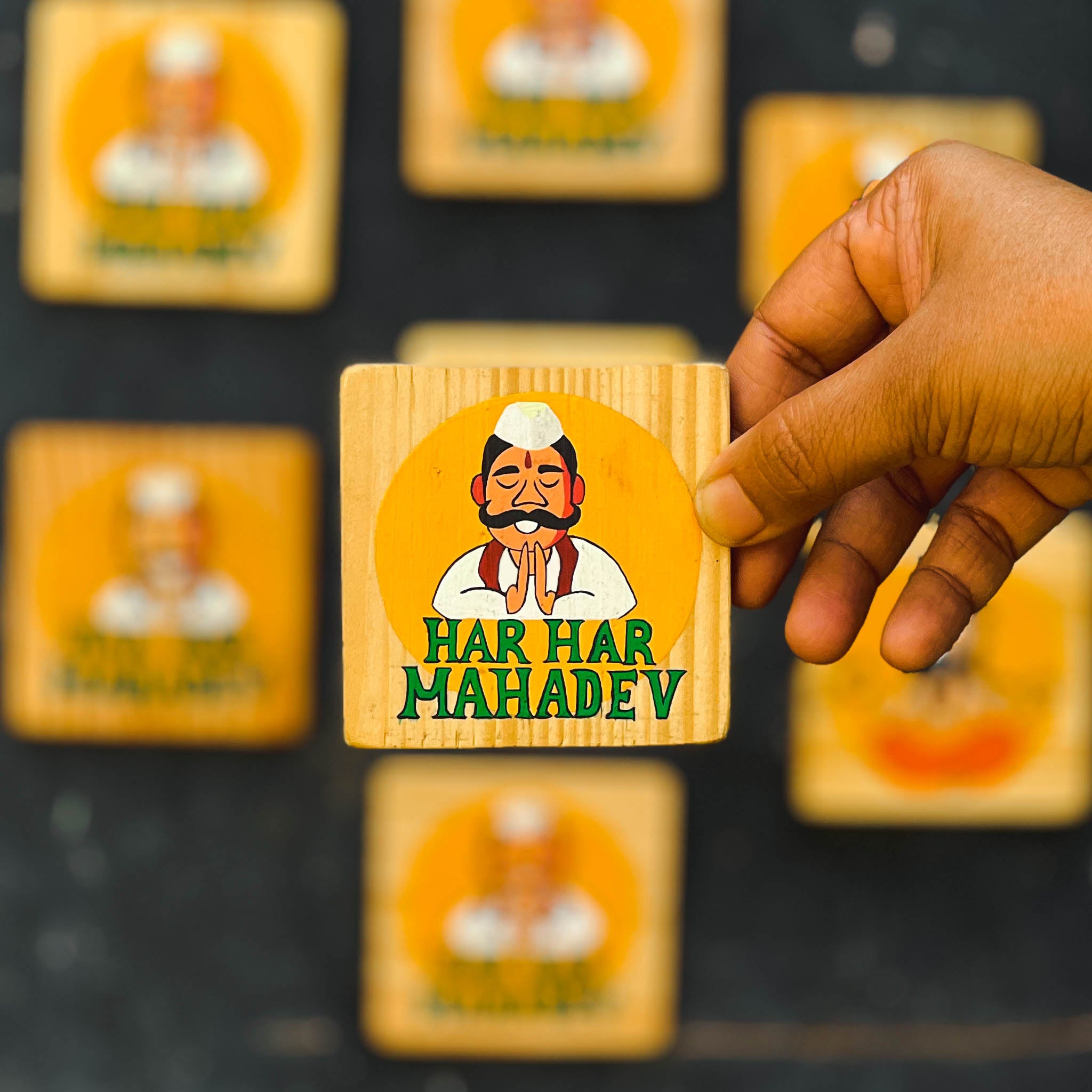 Spiritual Fridge Magnet Pack of 2 | Handpainted Banaras Souvenir | Reclaimed Wood | Scrapshala