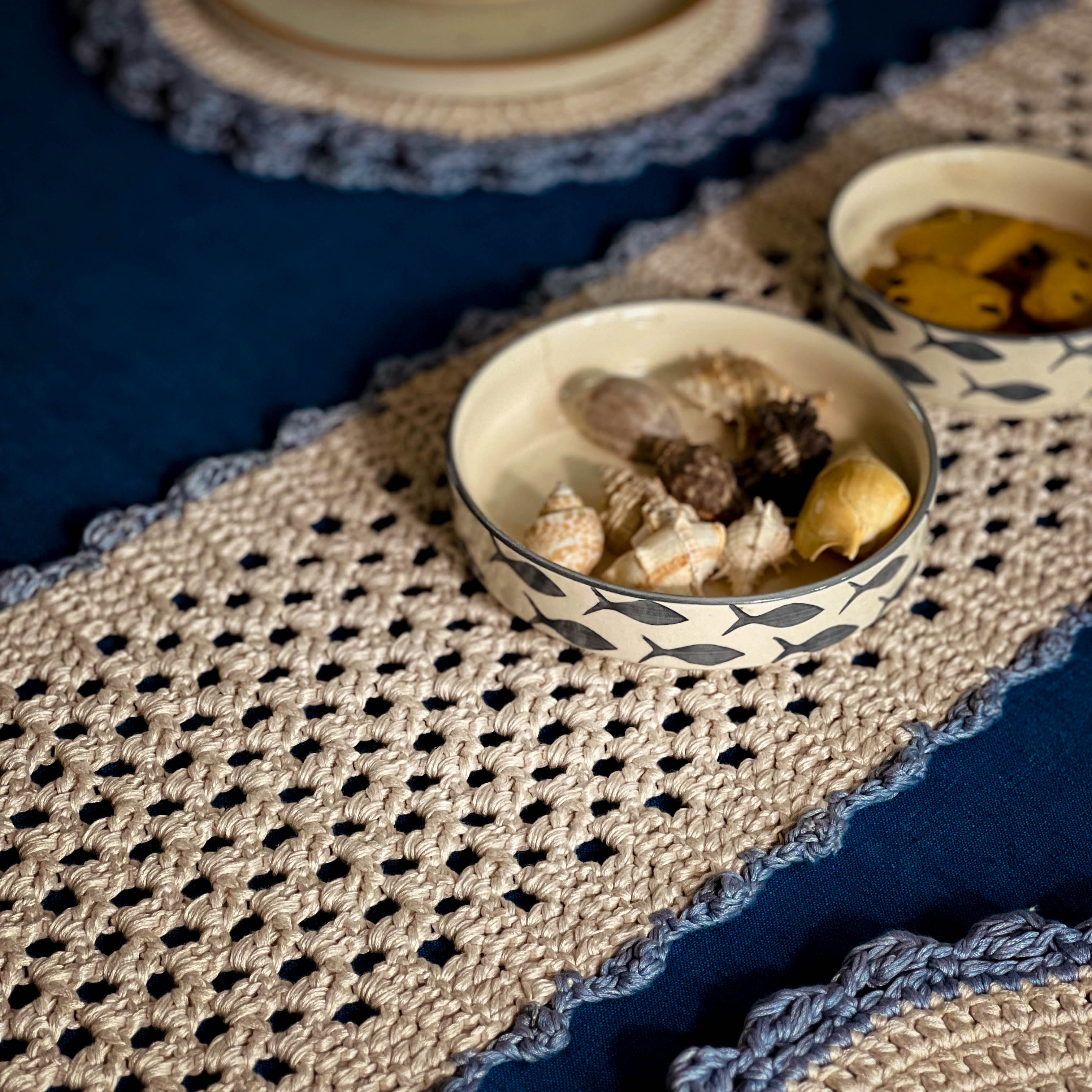 Sandhya Crochet Runner & Mat Set (Pack of 7) | Handmade Cotton Table Décor | Artisan Crafted | Scrapshala