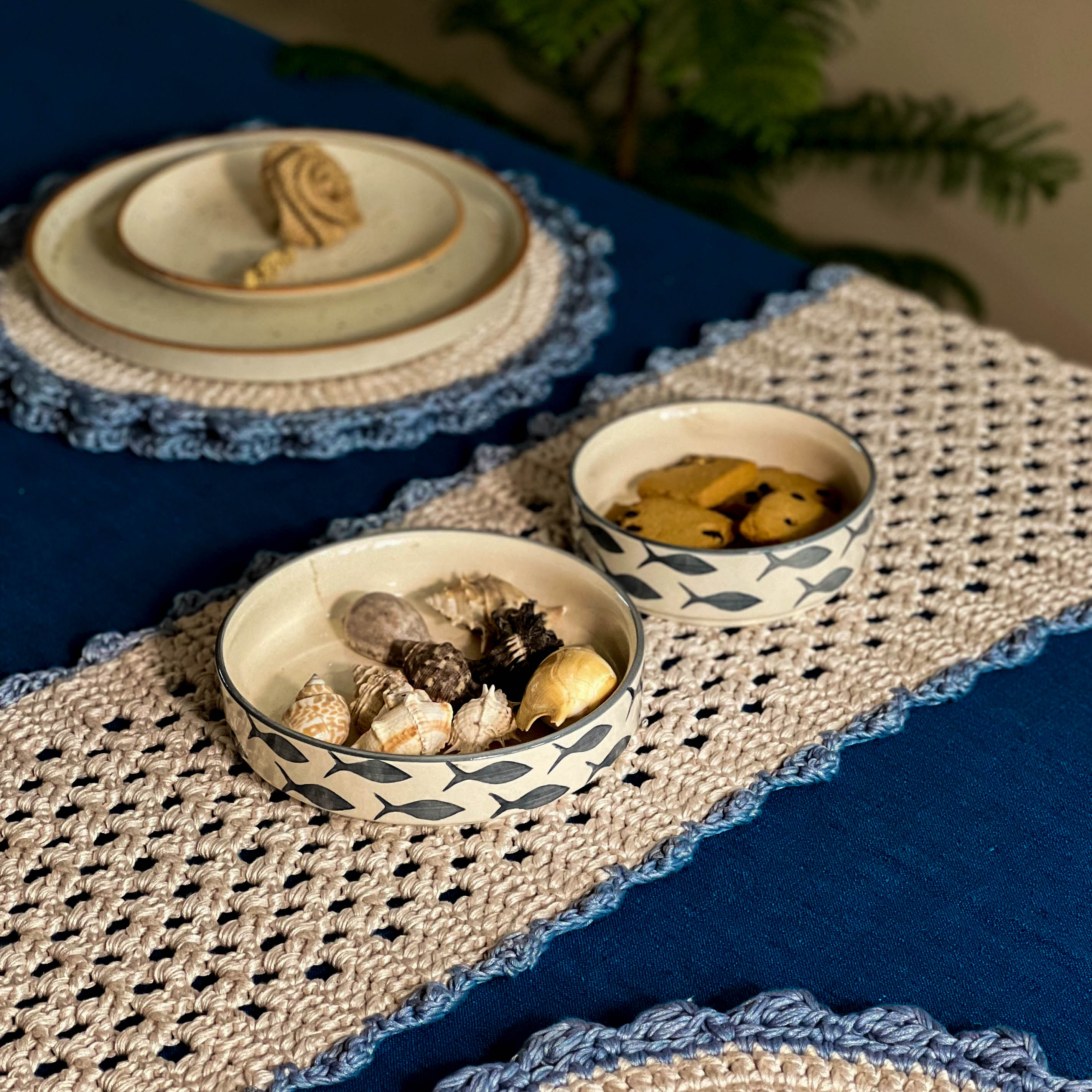 Sandhya Crochet Runner & Mat Set (Pack of 7) | Handmade Cotton Table Décor | Artisan Crafted | Scrapshala