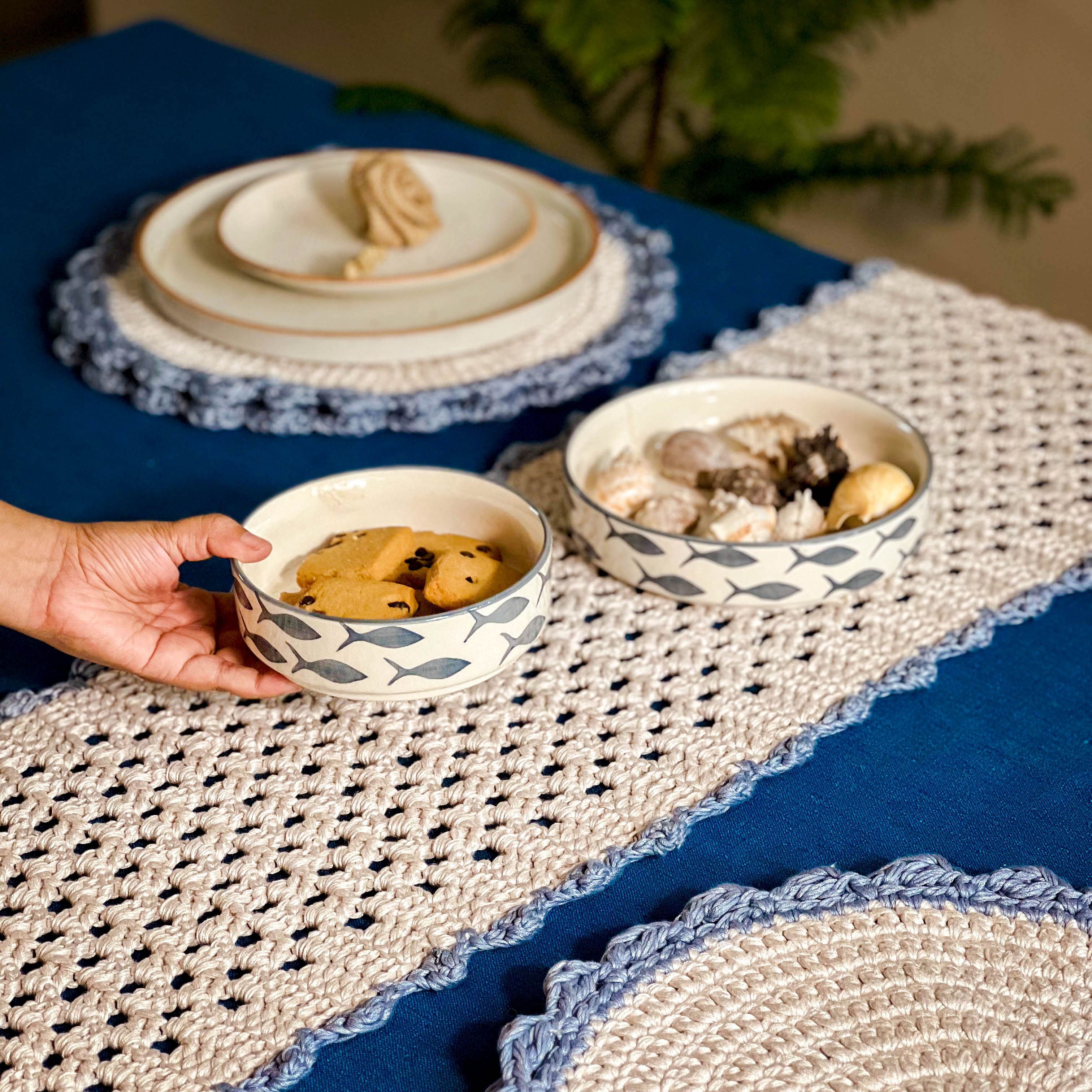 Sandhya Crochet Runner & Mat Set (Pack of 7) | Handmade Cotton Table Décor | Artisan Crafted | Scrapshala