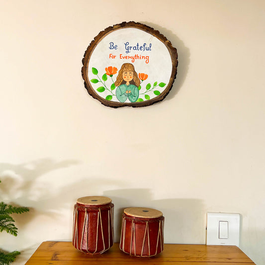 Grateful Wooden Log Plate | Live Edge Wood | Hand-painted | Stain-proof | Upcycled | Scrapshala
