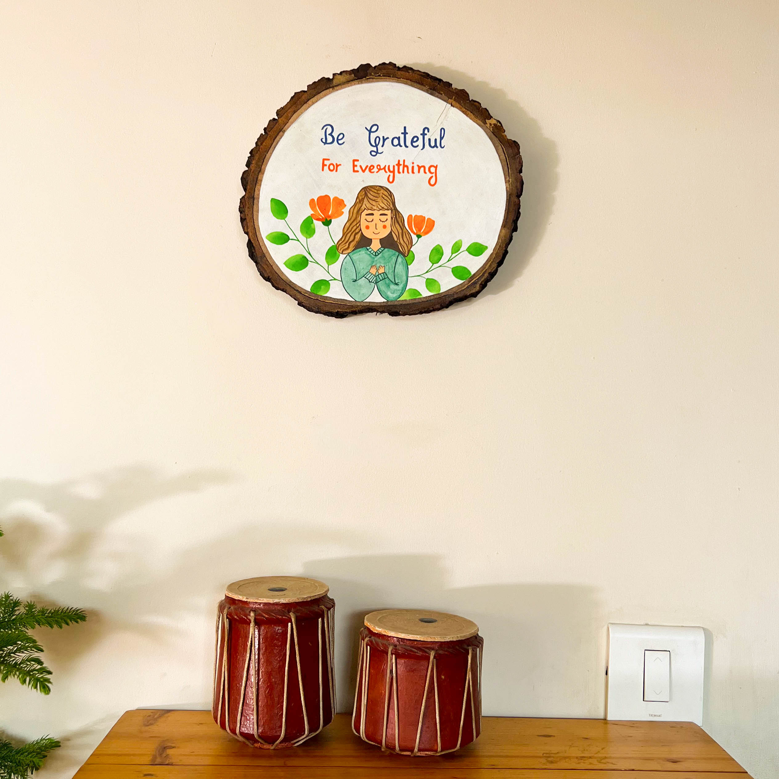 Grateful Wooden Log Plate | Live Edge Wood | Hand-painted | Stain-proof | Upcycled  | Scrapshala