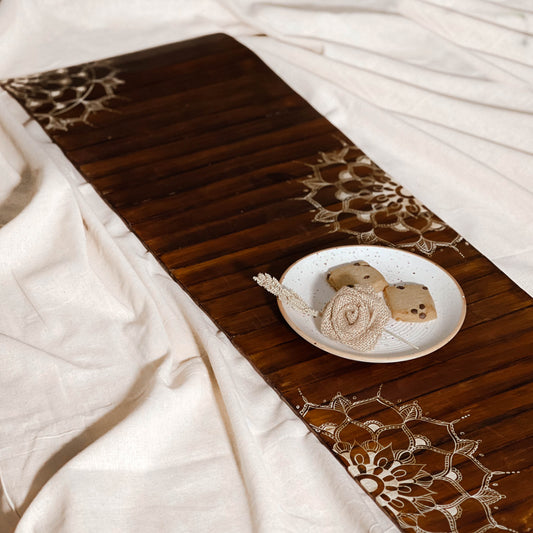Mandala Dark Runner Mat | Natural Wood | Foldable | Stain-Proof | Multipurpose | Heat Resistant