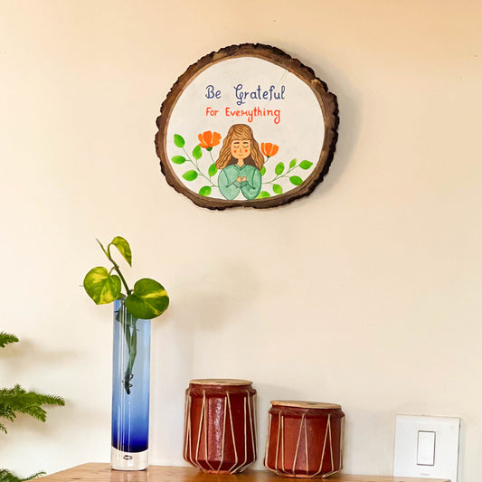 Grateful Wooden Log Plate | Live Edge Wood | Hand-painted | Stain-proof | Upcycled  | Scrapshala