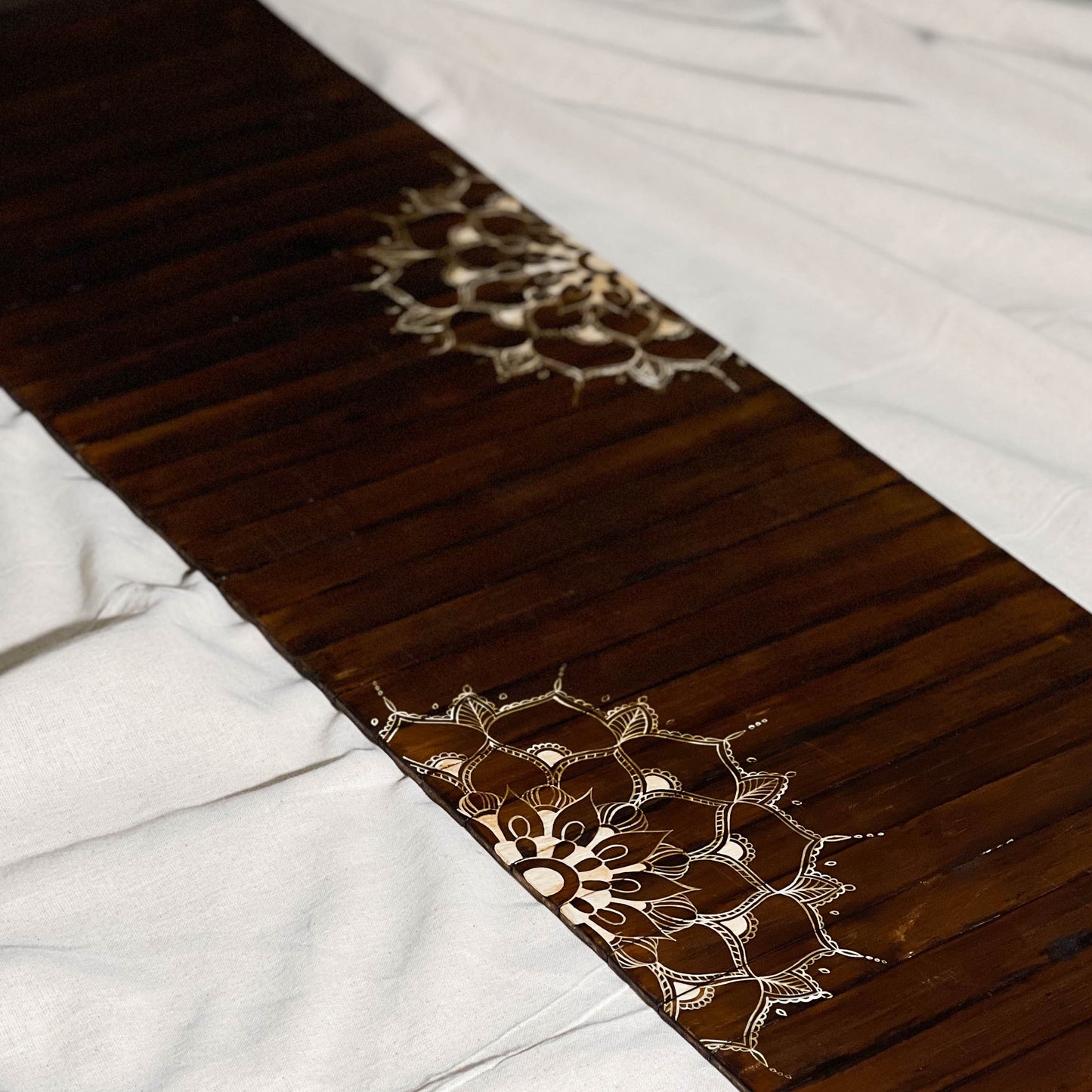 Mandala Dark Runner Mat | Natural Wood | Foldable | Stain-Proof | Multipurpose | Heat Resistant