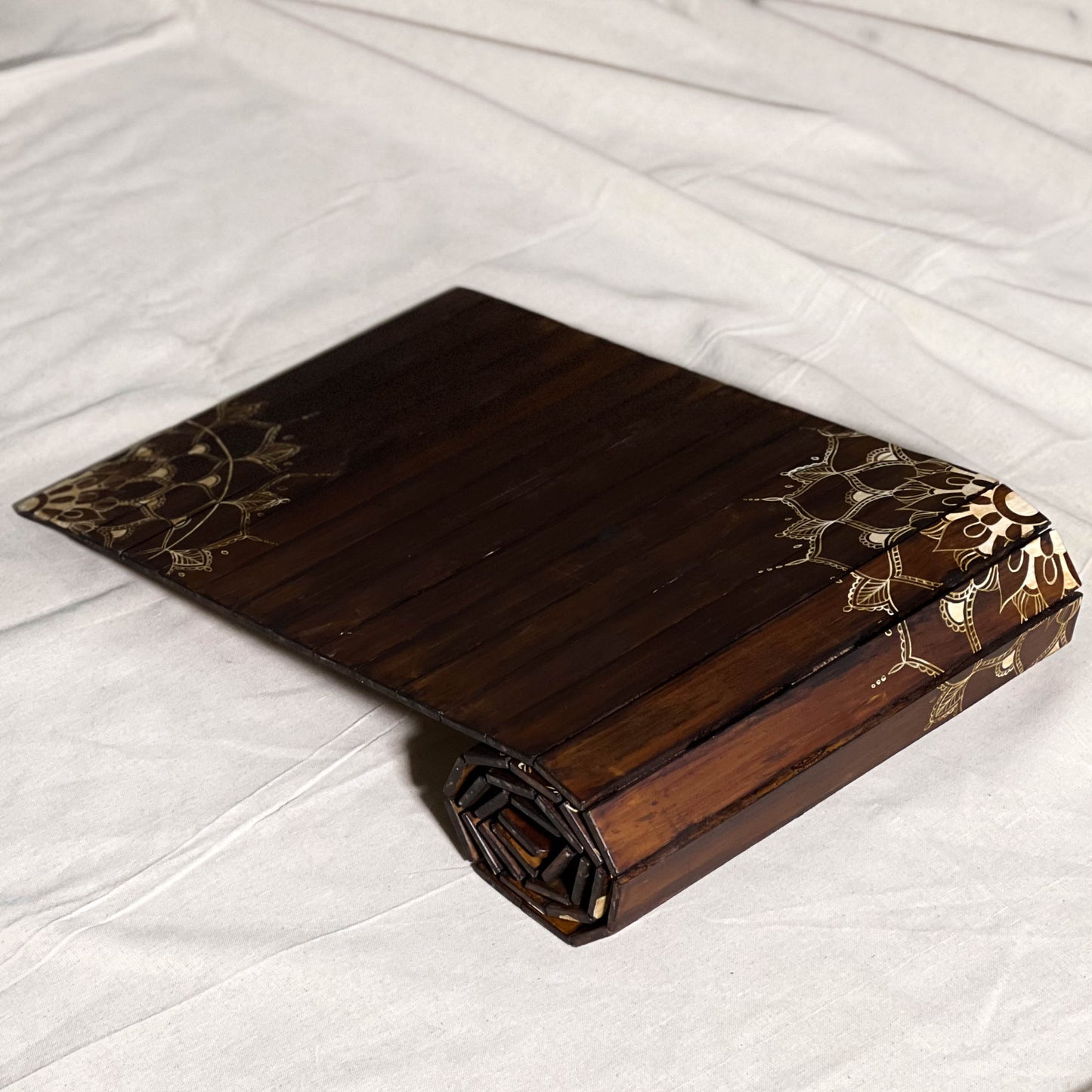 Mandala Dark Runner Mat | Natural Wood | Foldable | Stain-Proof | Multipurpose | Heat Resistant