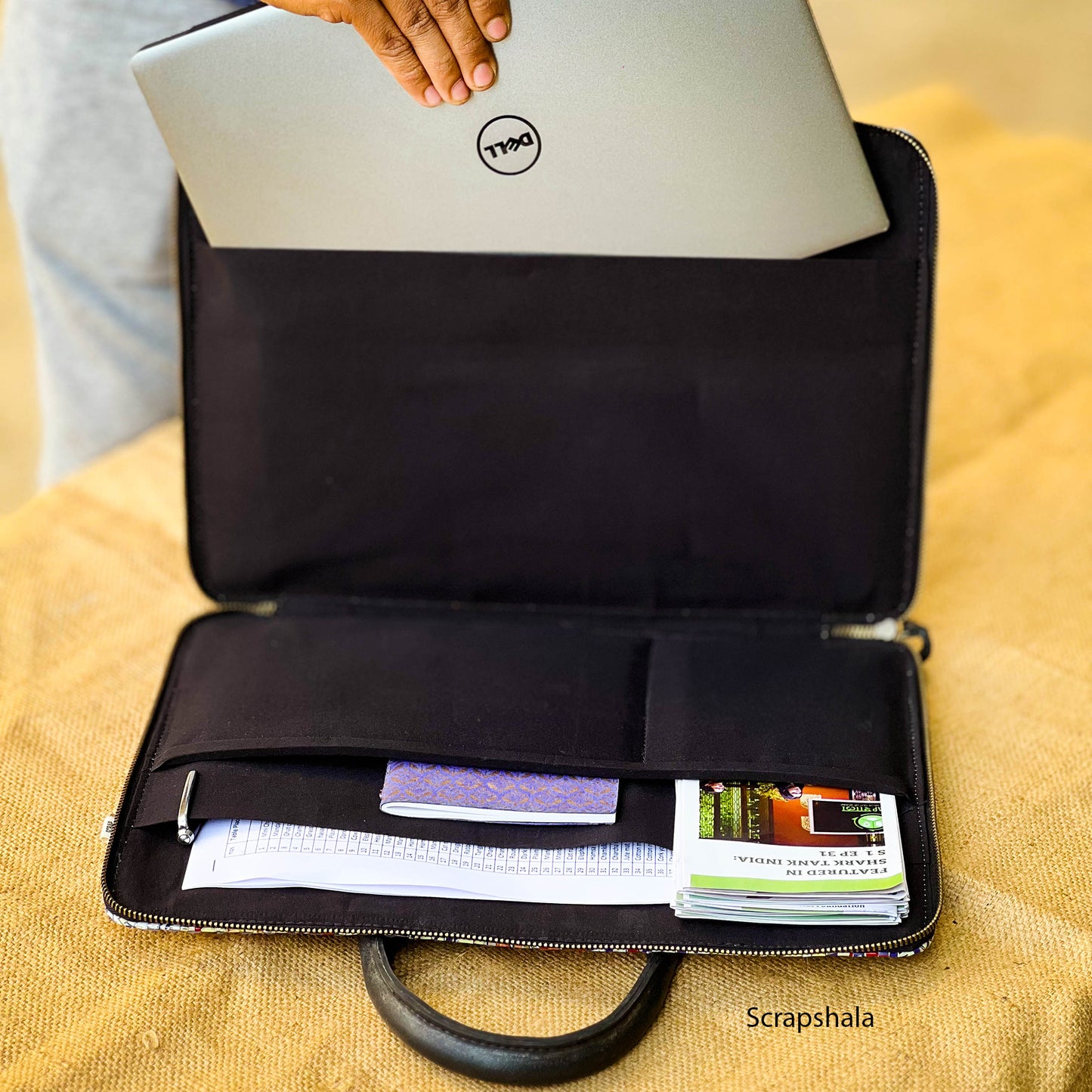 Minimalist Laptop Sleeve Bag | Upcycled Plastic | Handloom textile | Water-resistant | Scrapshala