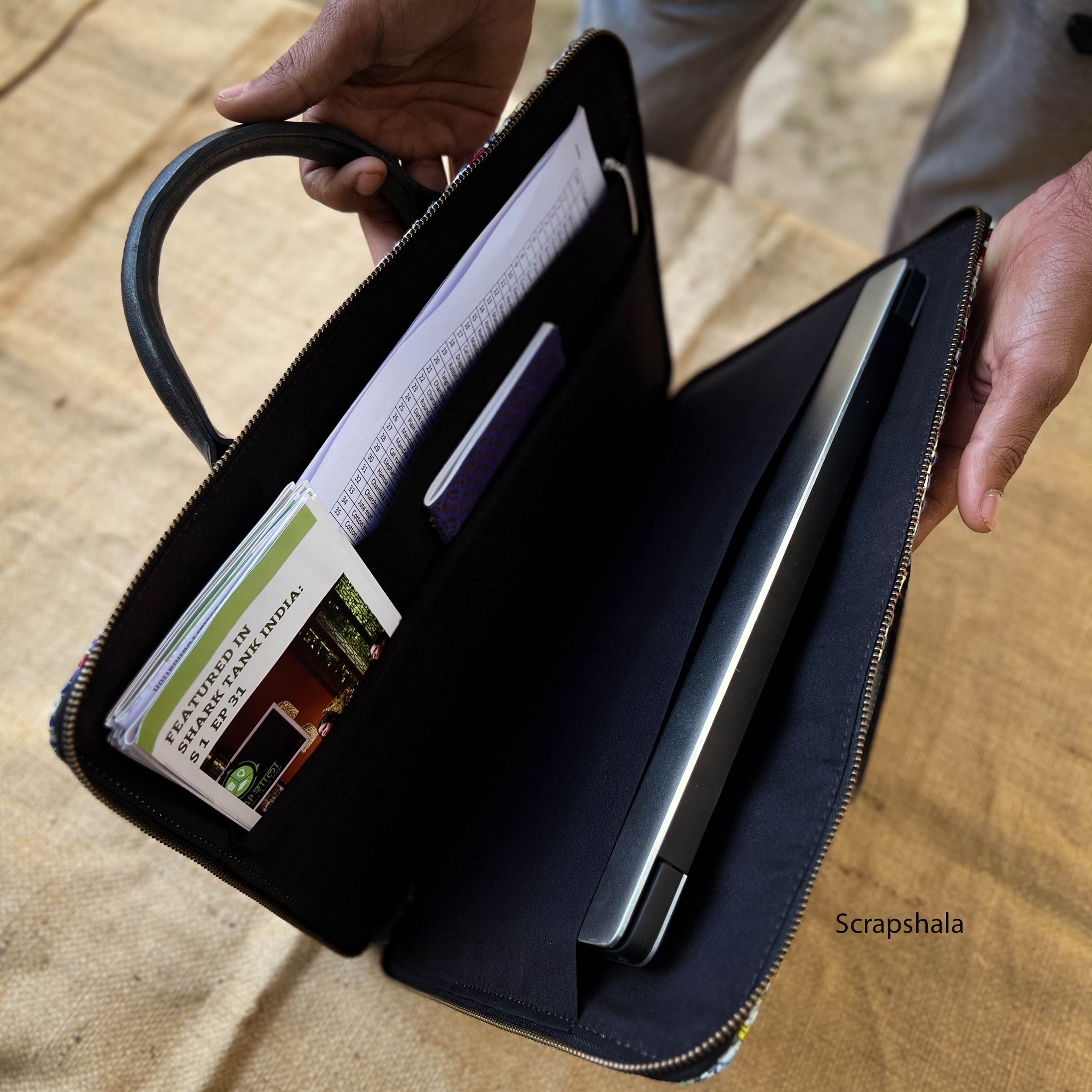 Eco-Friendly Laptop Bag | Upcycled Newspaper Textile and Tyre tubes | Scrapshala