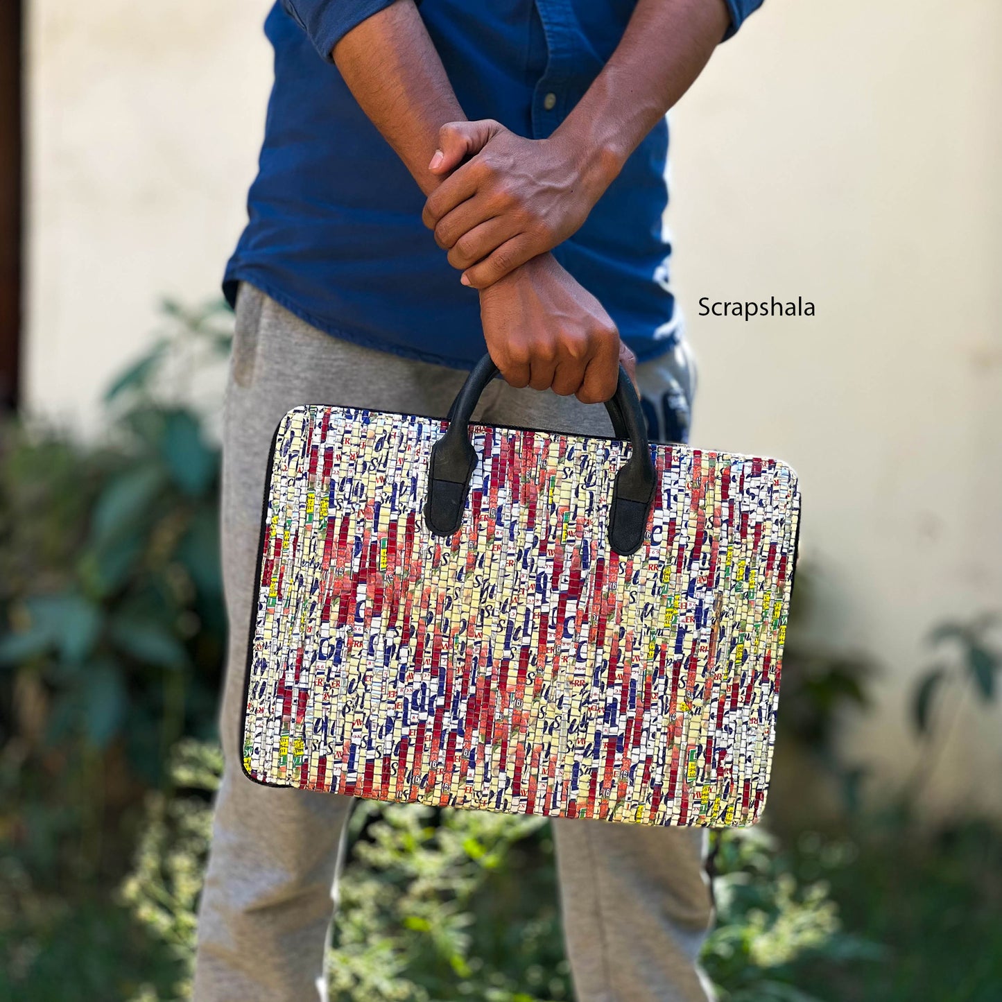 Minimalist Laptop Sleeve Bag | Upcycled Plastic | Handloom textile | Water-resistant | Scrapshala