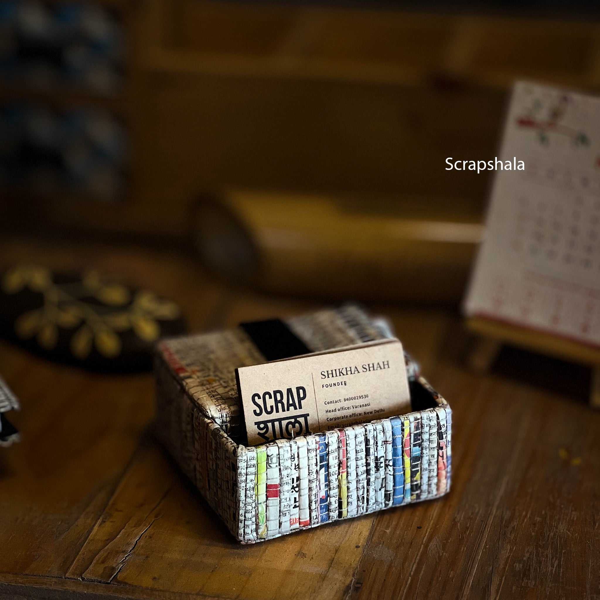 Charcha Business Card Holder | Upcycled Newspaper Desk Organizer | Handmade & Sustainable | Scrapshala