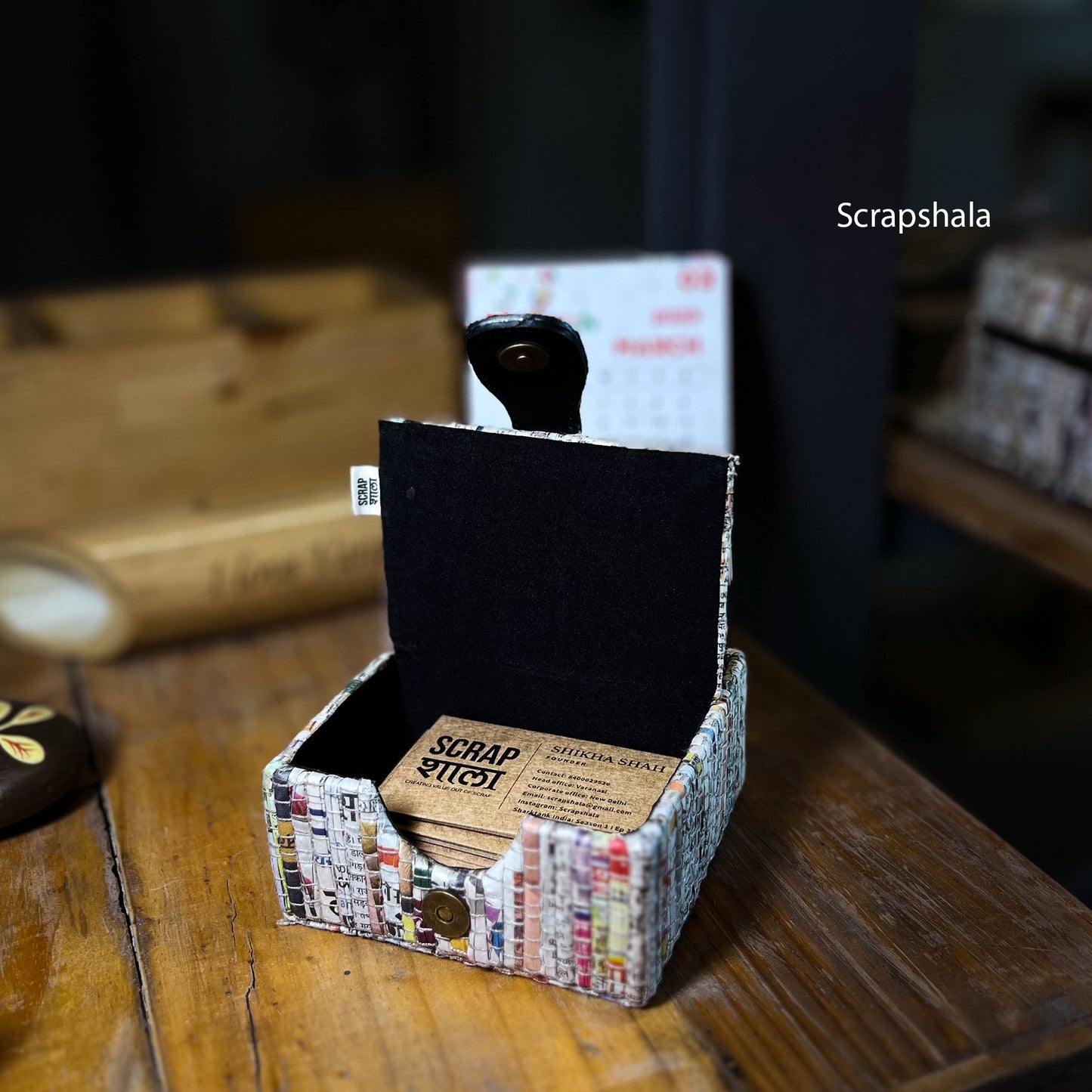 Business Card holder box | Handloom textile | Extra Storage Space | Upcycled Newspaper | Scrapshala