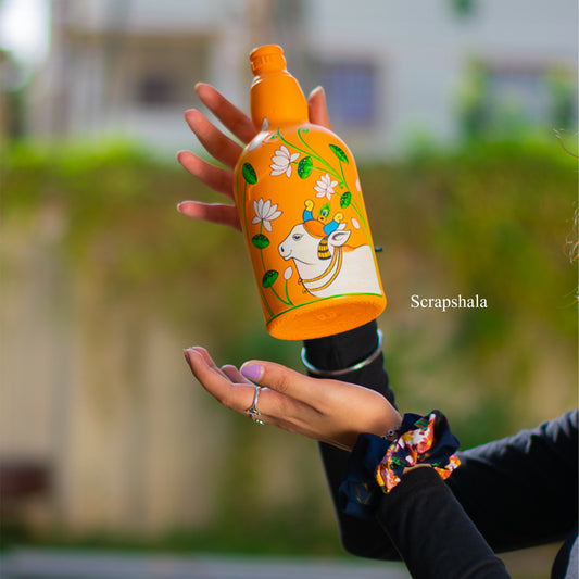 Nandi Pichwai Bottle | Washable with cork stopper | Hand-painted | Multipurpose | Scrapshala