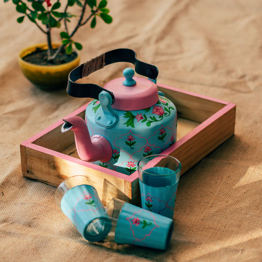 Teapot Set For Family | Pichwai Lotus | Washable | Reusable | Multipurpose | Scrapshala