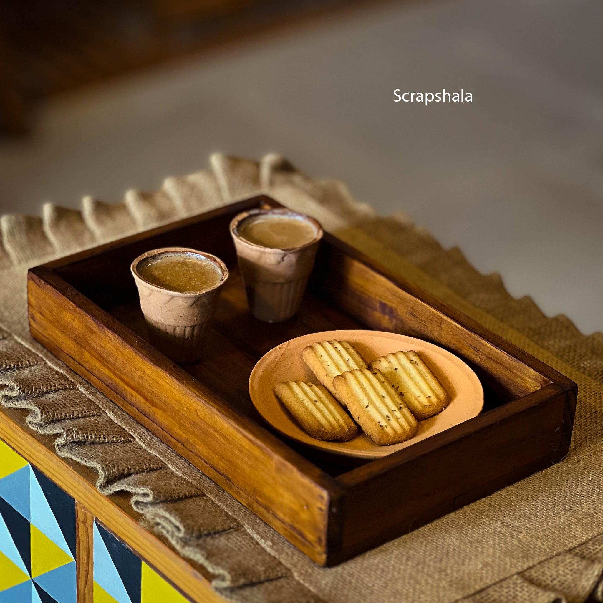 Rozana Tray | Multipurpose | Upcycled | Natural Wood | Scrapshala