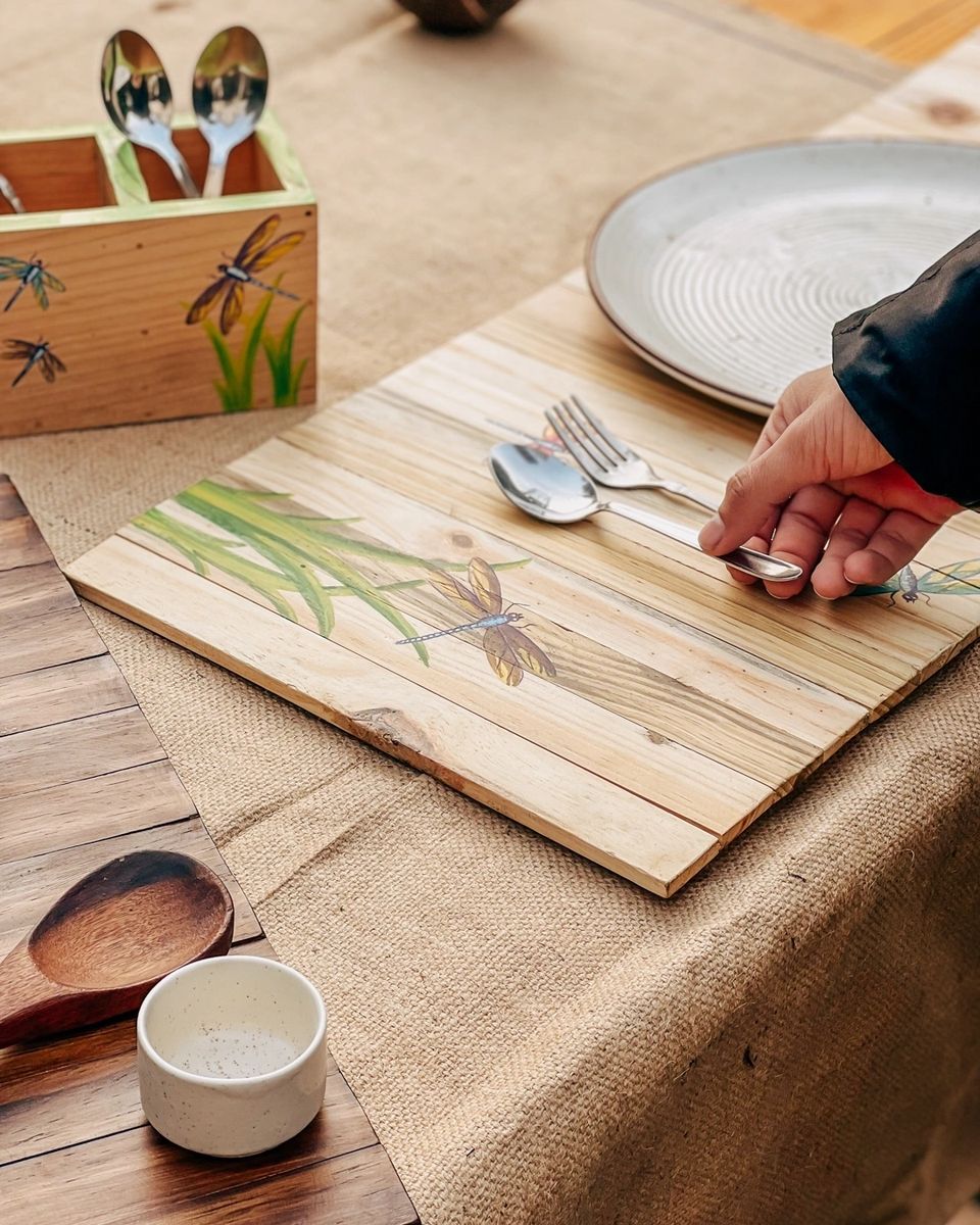 Dragonfly Wooden Cutlery Holder | Handmade Multipurpose Table Organizer | ScrapShala