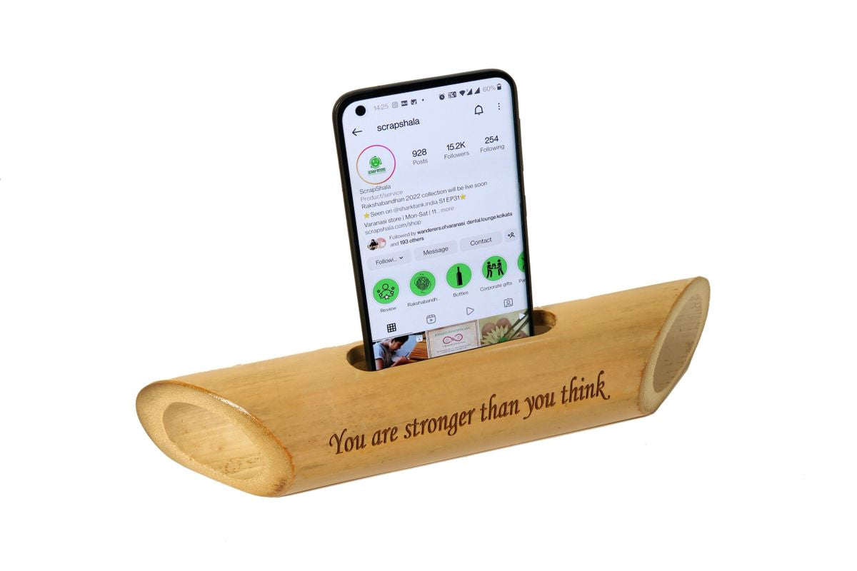 Bamboobeat sound amplifier | You Are Stronger Than You Think | Mobile Holder | Eco-friendly | Office Desk | Scrapshala