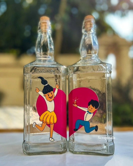 Cute Proposal Bottle set | Washable with cork stopper | Hand-painted | Multipurpose | Scrapshala
