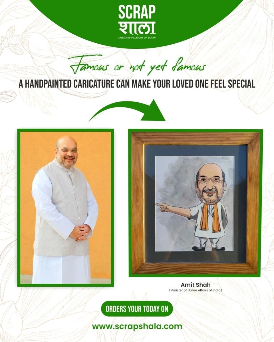 Handpainted Personalized Caricature Frame | Sustainable Thank-You Gift for Events & Speakers | Scrapshala