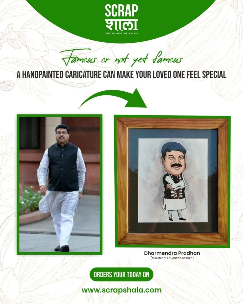 Handpainted Personalized Caricature Frame | Sustainable Thank-You Gift for Events & Speakers | Scrapshala