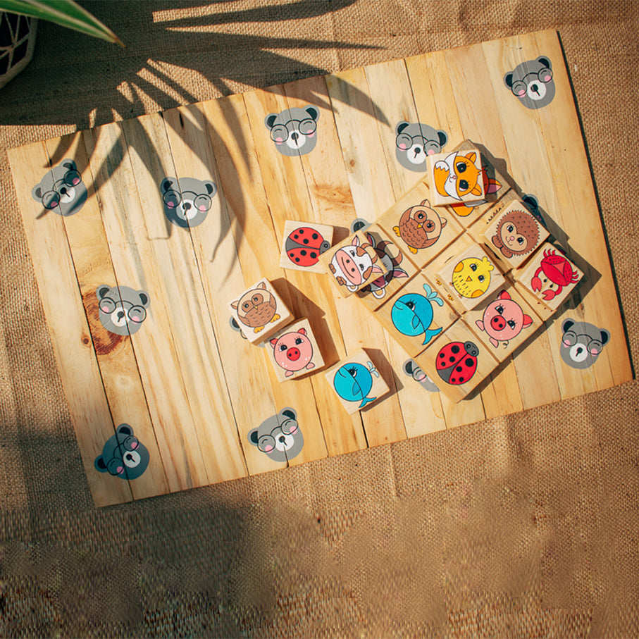 Healthy Bear Place Mat | Multipurpose | Foldable | Stain-Proof | Natural Reclaimed Wood | Scrapshala