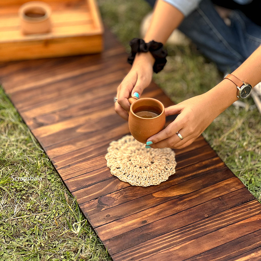 Wooden Runner Place Mat | Walnut colour | Foldable | Stain-Proof | Multipurpose | Natural Reclaimed Wood | Scrapshala