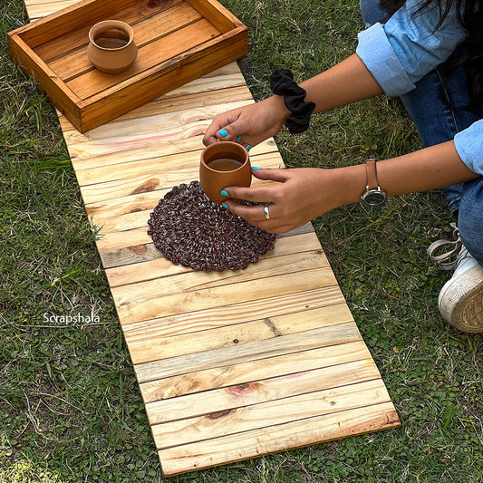 Wooden Runner Place Mat | Multipurpose | Natural Pine Colour | Foldable | Stain-Proof | Scrapshala